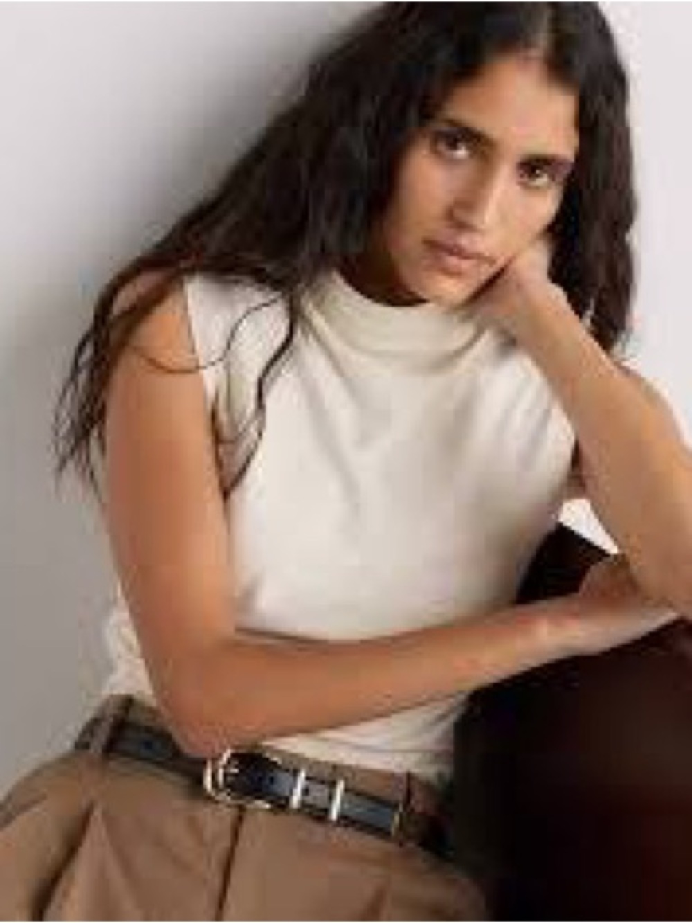Quince Stretch Cotton Jersey Sleeveless Mock Neck Top white size M - Picture 3 of 8
